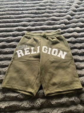 True Religion Olive Green Logo Athletic Shorts